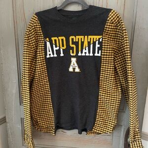 App State Long Sleeve Shirt with Checkered Sleeves Upcycled